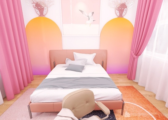 Modern Pink Bedroom Design Rendering