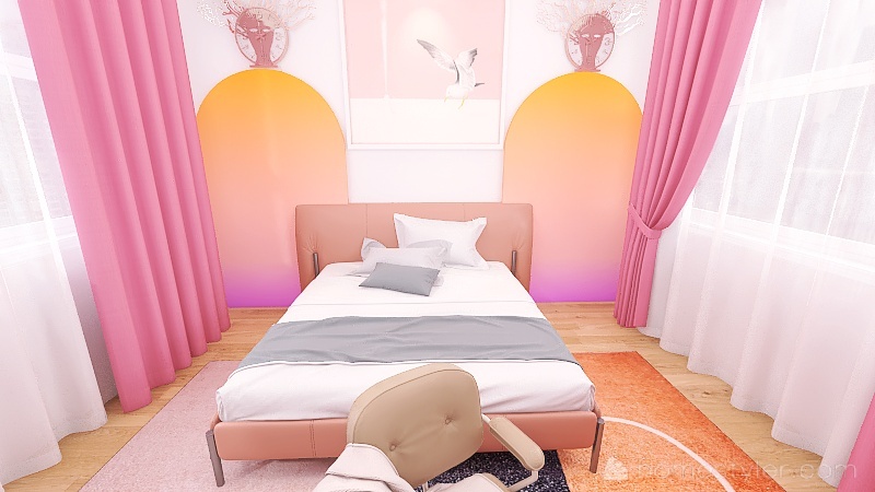 Modern Pink Bedroom 3d design renderings