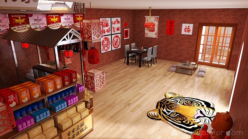 A resturant tiger year themed 3d design renderings