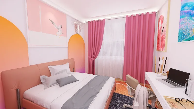 Modern Pink Bedroom 3d design renderings