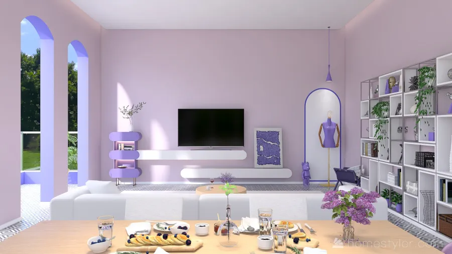 Sala de estar e jantar 3d design renderings