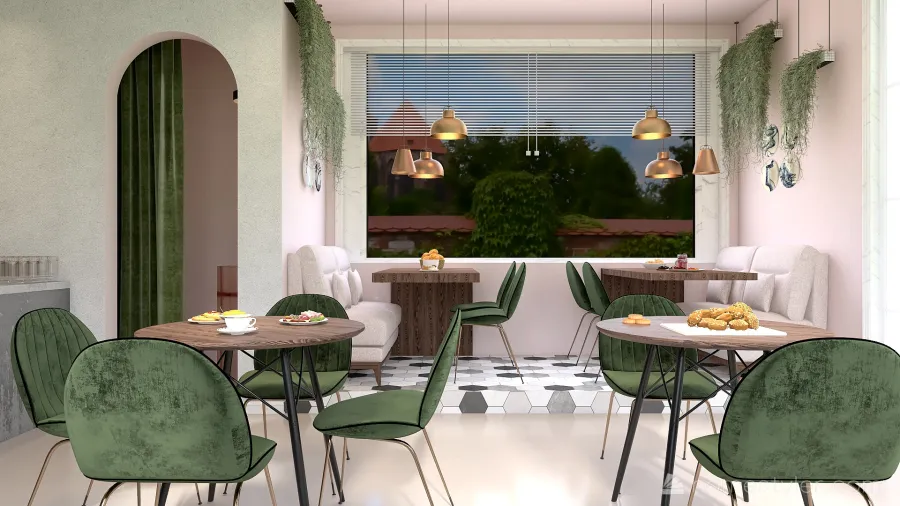 Green Cafetaria 3d design renderings