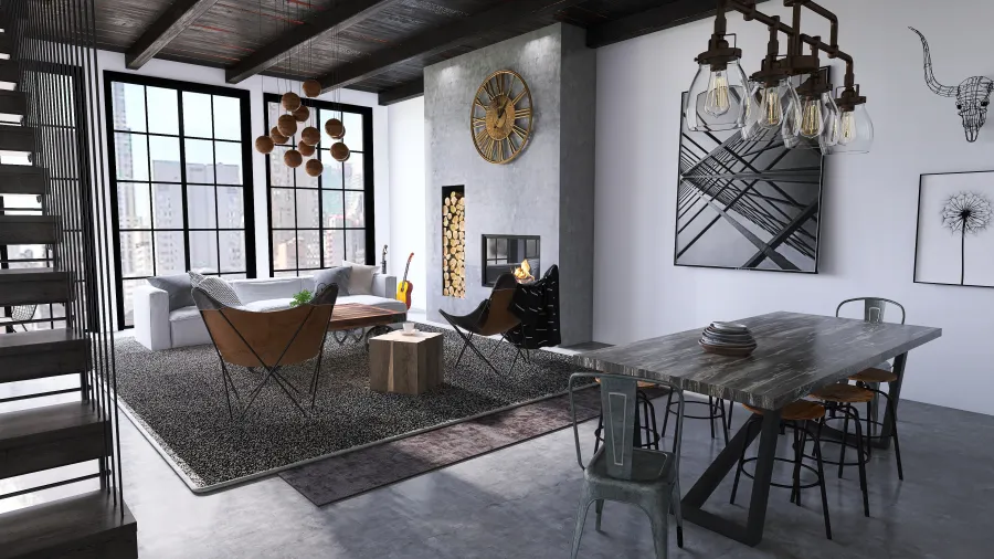 Industrial Living Space 3d design renderings