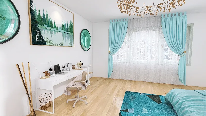 Turqoise Bedroom 3d design renderings