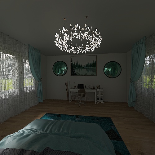 Turqoise Bedroom 3d design renderings