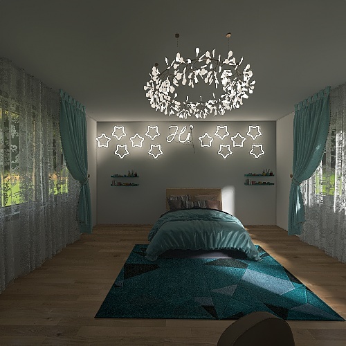 Turqoise Bedroom Design Rendering