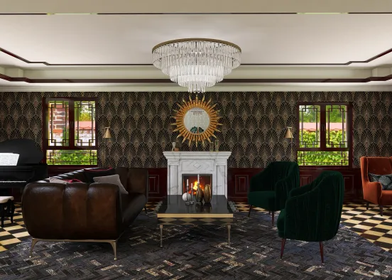 Art Deco Living Room Design Rendering