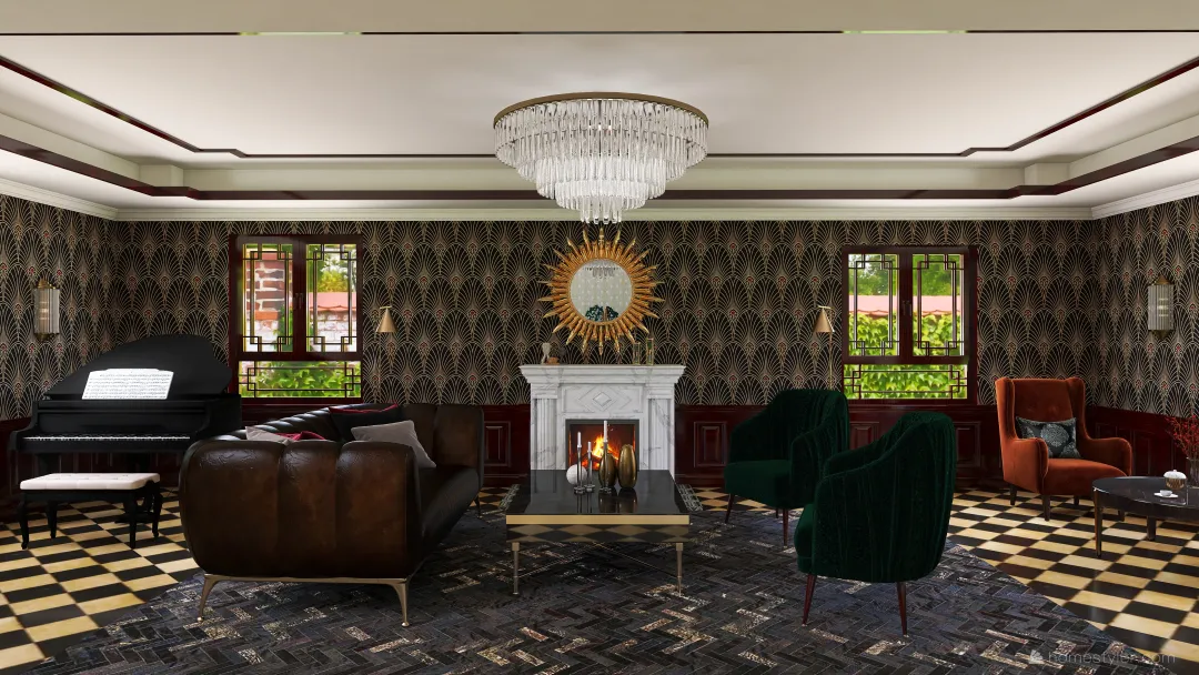Art Deco Living Room 3d design renderings