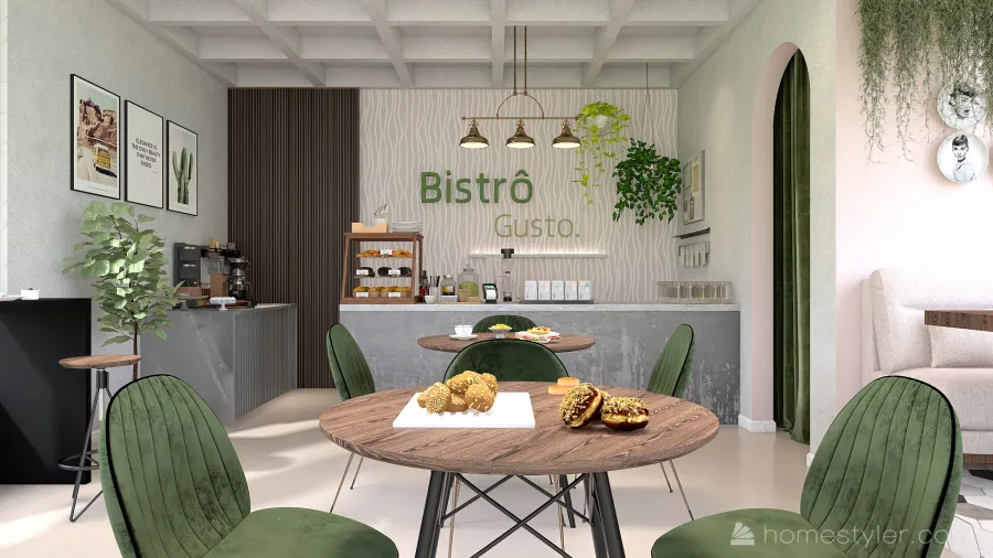 Green Cafetaria 3d design renderings