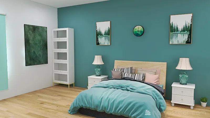 Elegant Turquoise Bedroom 3d design renderings