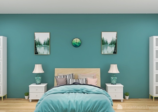 Elegant Turquoise Bedroom Design Rendering