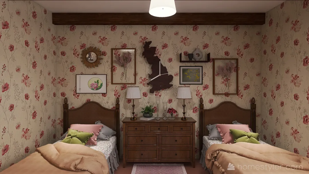 Guest bedroom (English style) 3d design renderings