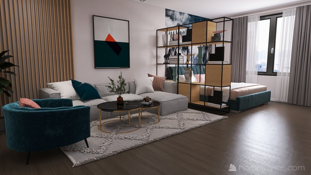 Bedroom-living room I Спальня-гостиная 3d design renderings