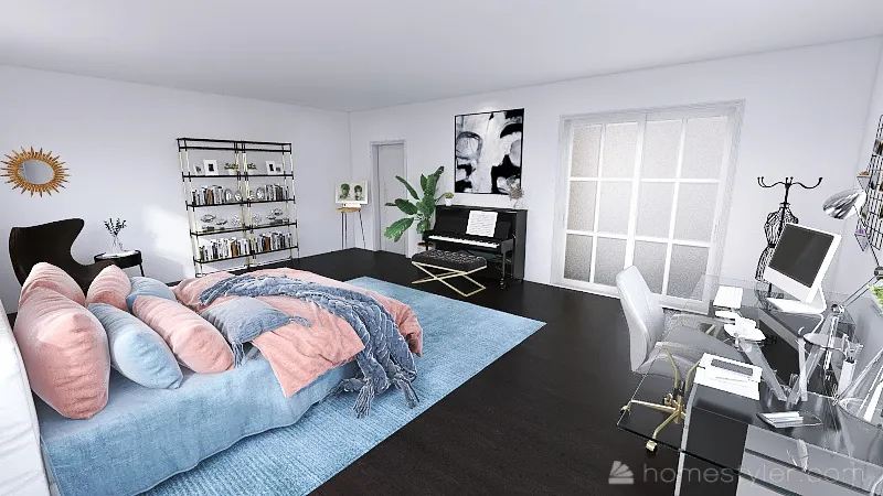 habitación juvenil con baño y vestidor 3d design renderings