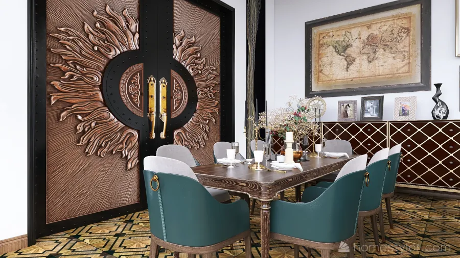 Beige Living and Dining Room 3d design renderings