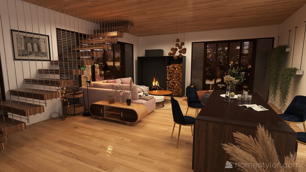 Industrial cozy home 3d design renderings