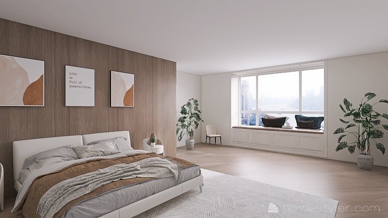 Boho room with bay window 3d design renderings