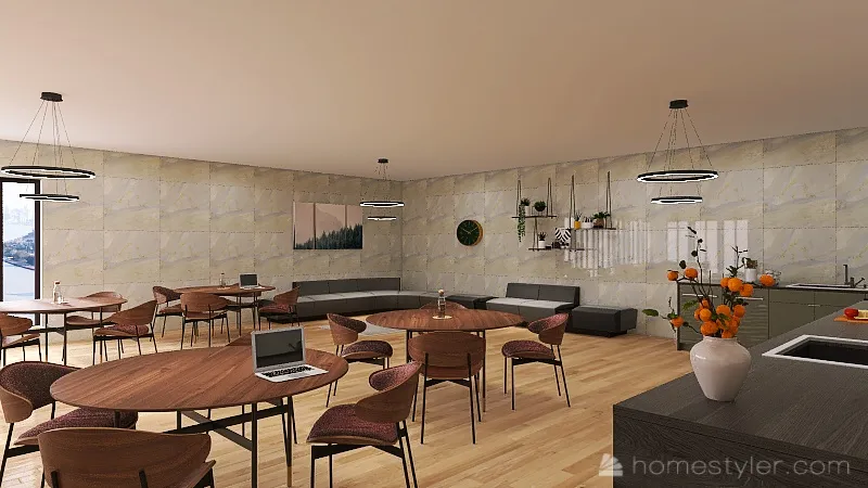 Restaurant living space 3d design renderings