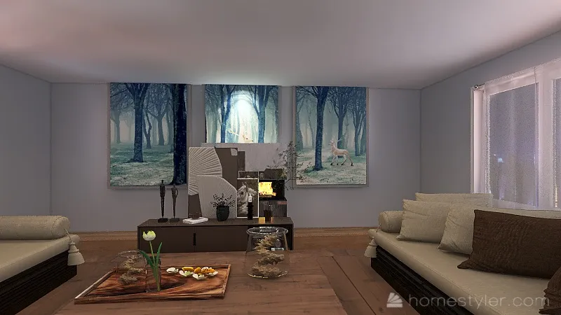 Sunken Blue Living Room 3d design renderings