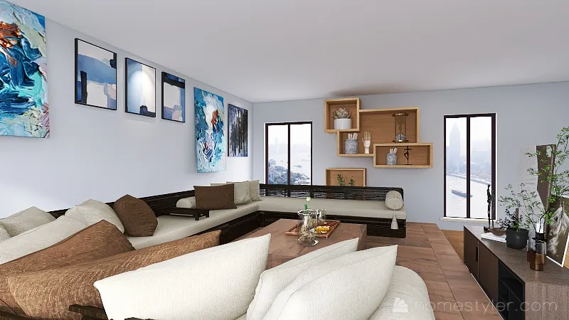 Sunken Blue Living Room 3d design renderings