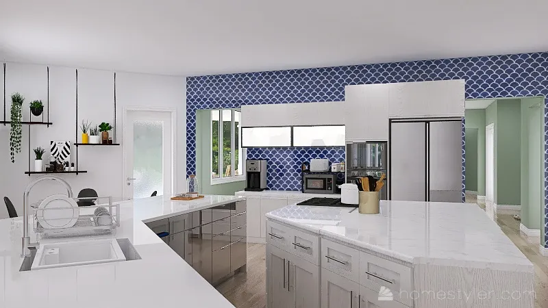 Kitchen and Family Room 3d design renderings