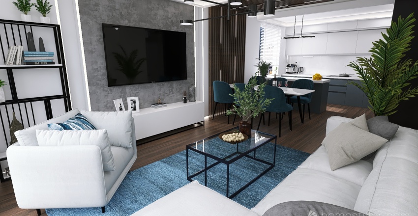 living room with kitchenette 3d design renderings