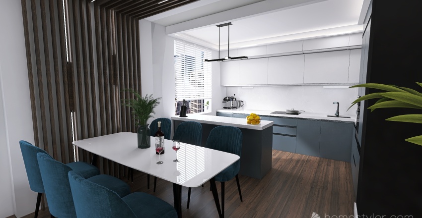 living room with kitchenette 3d design renderings
