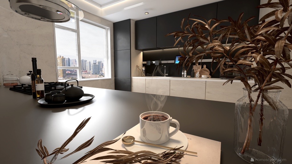 Modern Living and Dining Room 3d design renderings