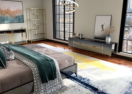 big Bedroom with blue accent Design Rendering