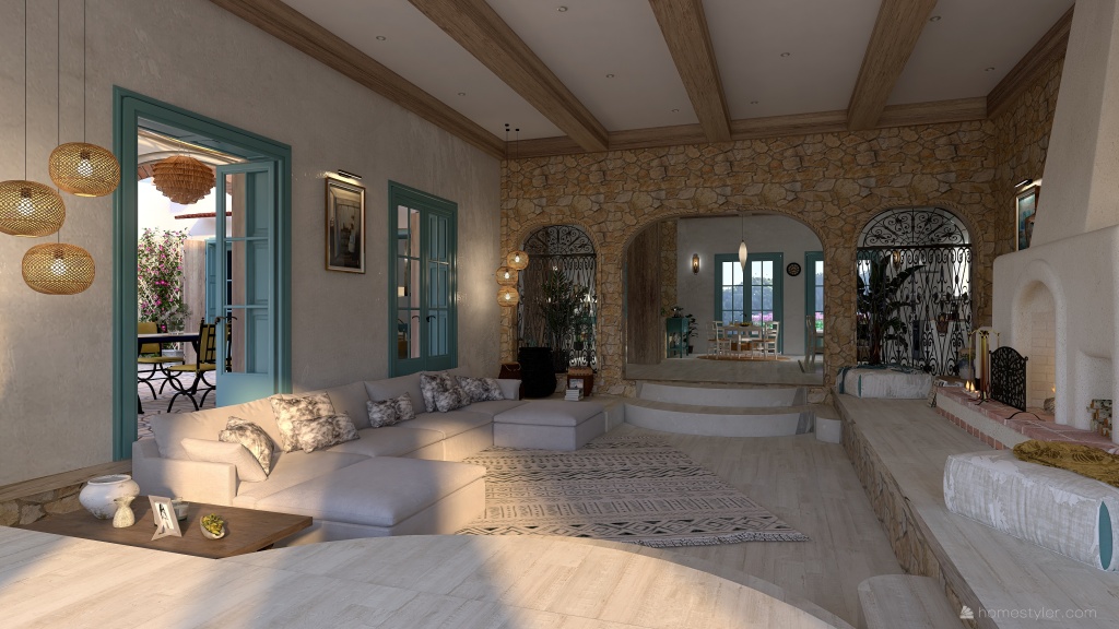 Mediterranean Costal StyleOther Blue ColorScemeOther WarmTones Living Room 3d design renderings