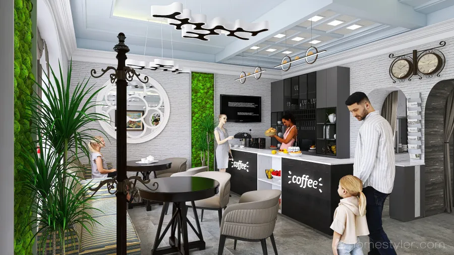 Caffeteria hall 3d design renderings