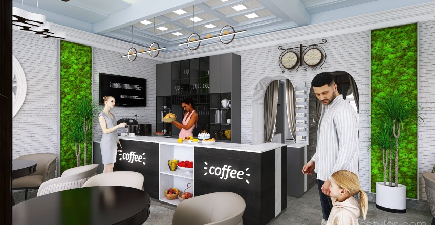 Caffeteria hall 3d design renderings