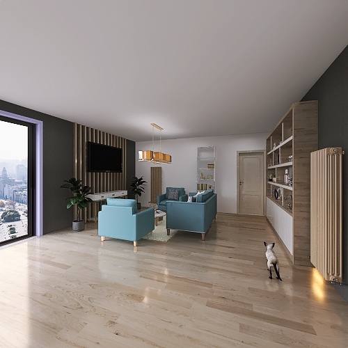 Casa living albastru 3d design renderings
