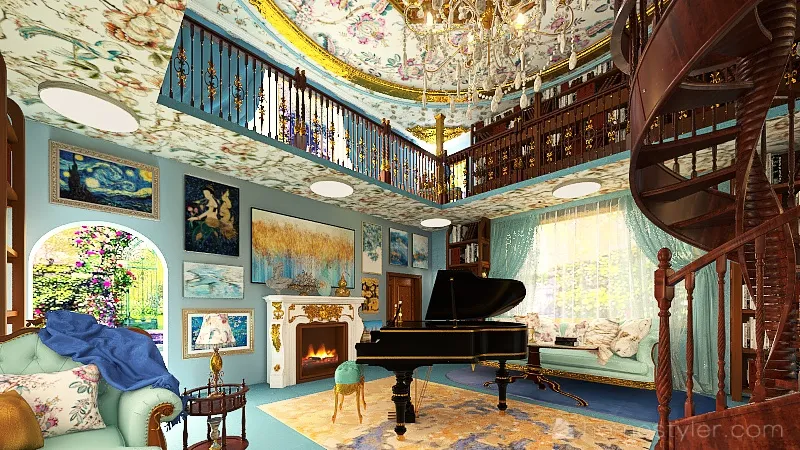 Baroque Style Secret Room 3d design renderings