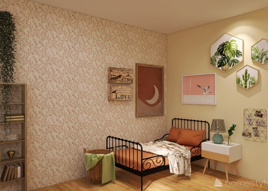 Boho themed bedroom. Challenge two Design Rendering