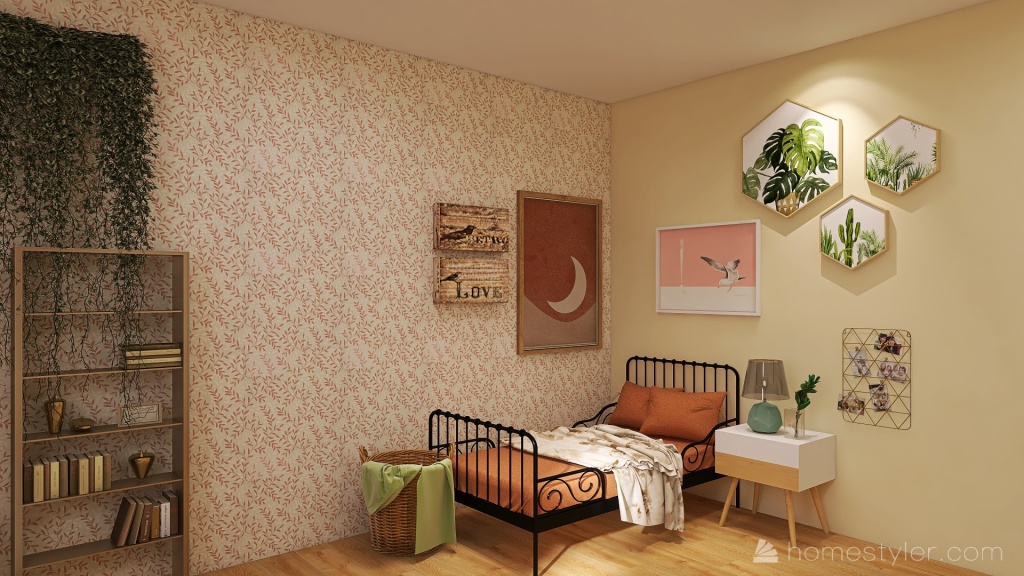 Boho themed bedroom. Challenge two 3d design renderings
