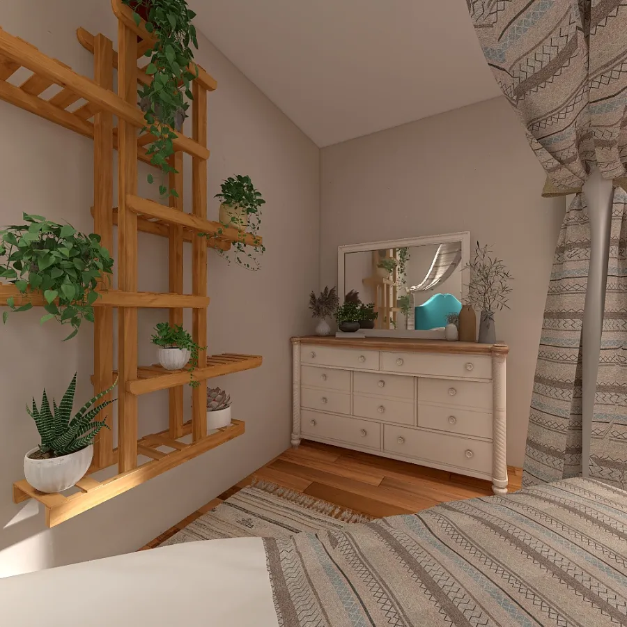 One Hour Boho Bedroom 3d design renderings