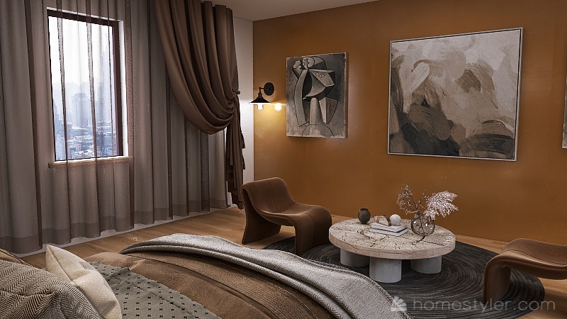 Earthy Tones Living Room/Bedroom 3d design renderings