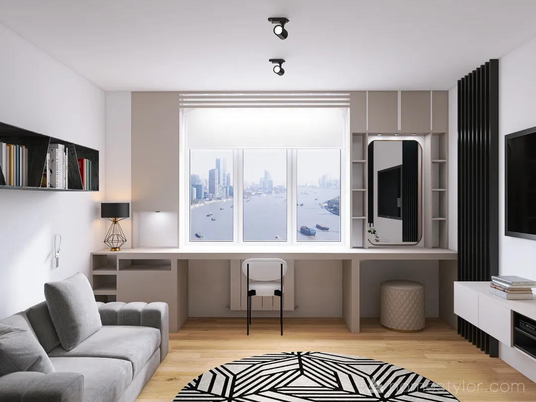 Small Geometric Monochrome Bedroom 3d design renderings