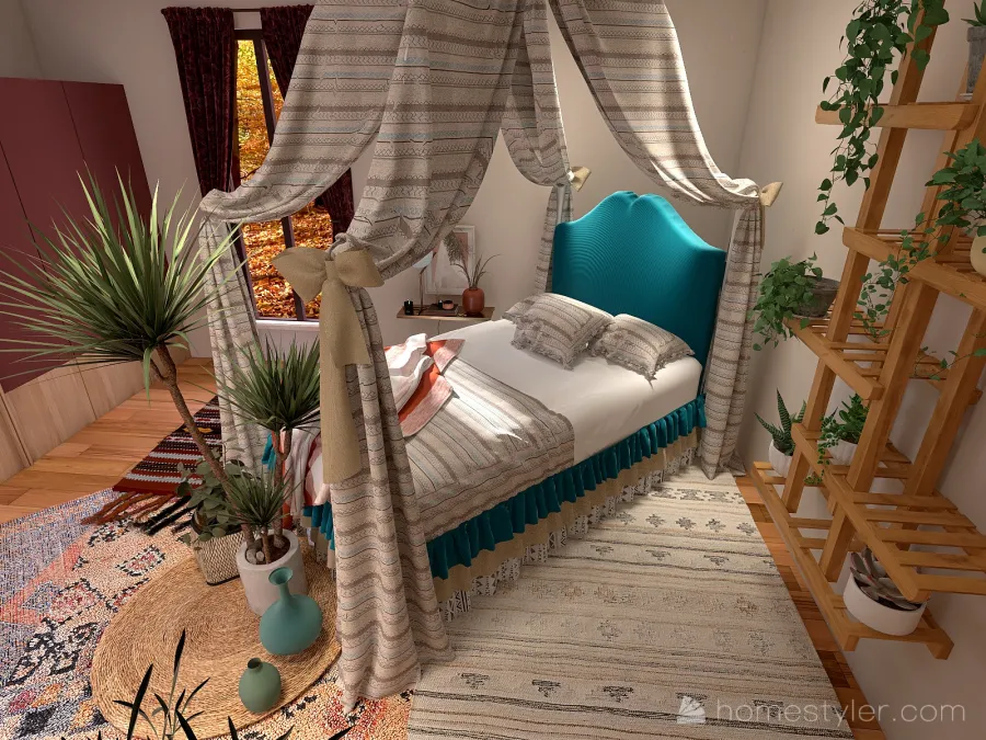 One Hour Boho Bedroom 3d design renderings