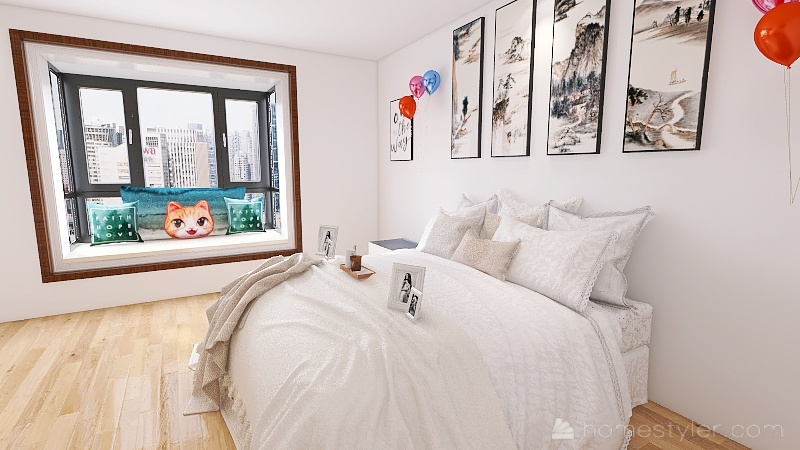 Cute White  Bedroom 3d design renderings