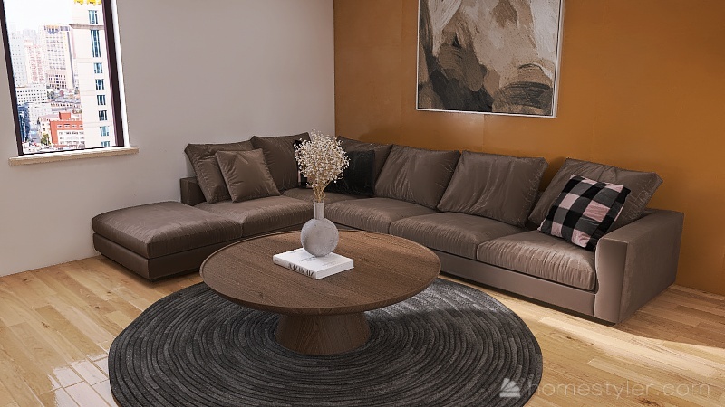 Earthy Tones Living Room/Bedroom 3d design renderings