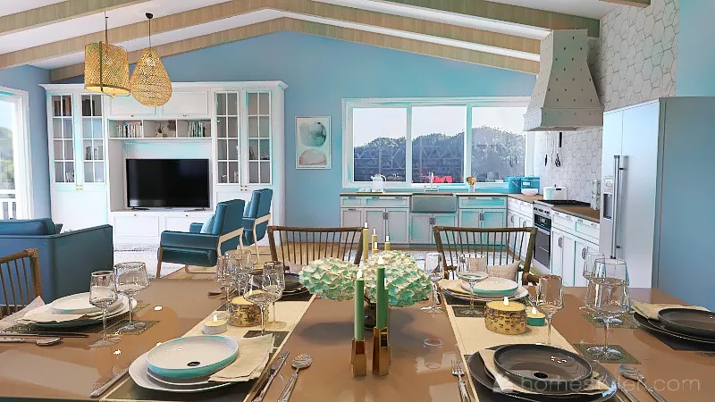 Living Room Kitchen 3d design renderings