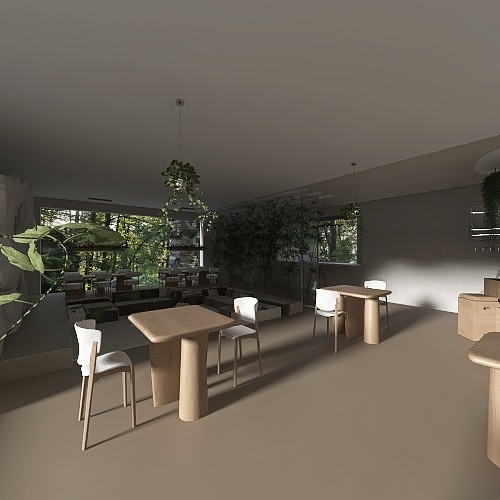Modern Biophillic restaurant 3d design renderings