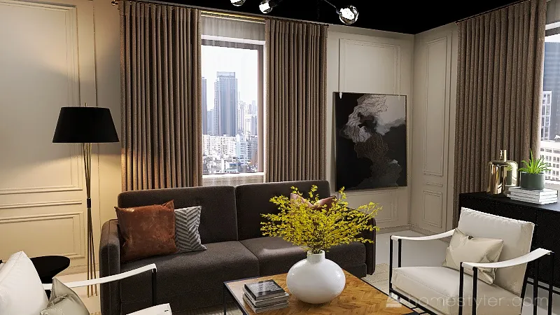 Midcentury Modern Living Room 3d design renderings