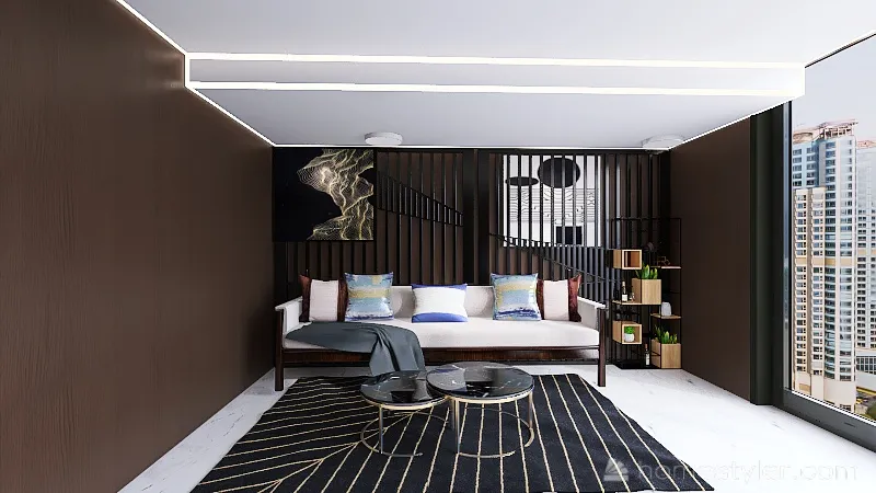 Loft Black Living Room 3d design renderings