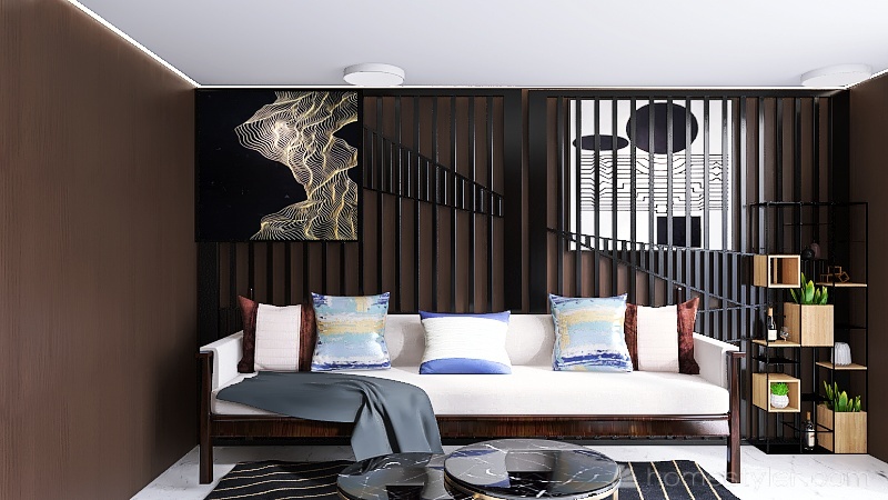 Loft Black Living Room 3d design renderings