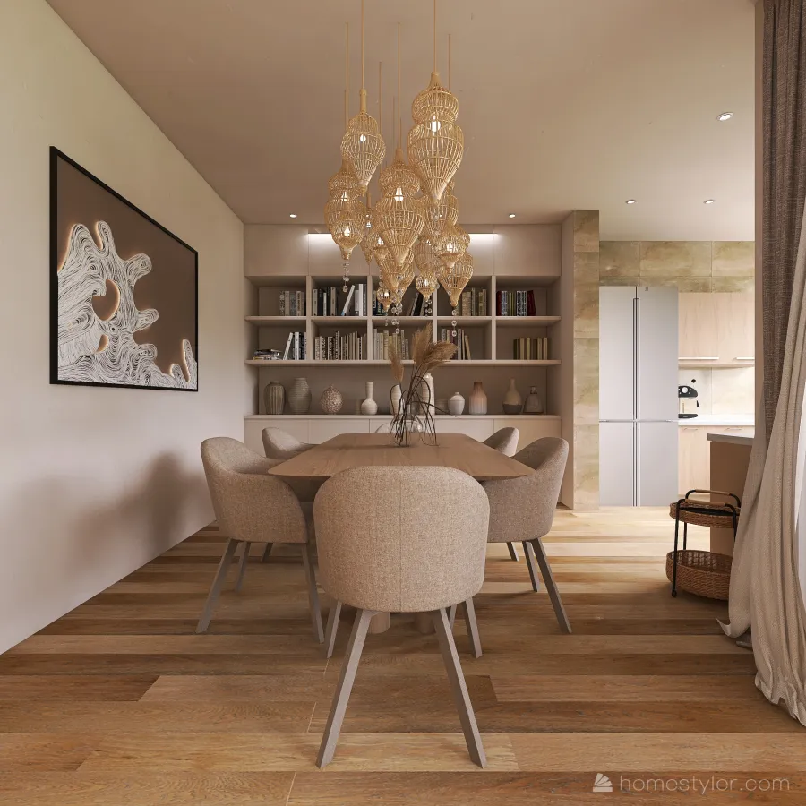 WoodTones Living and Dining Room 3d design renderings