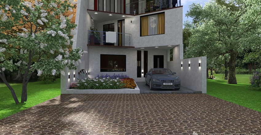 Modern Dream house with edges. 3d design renderings