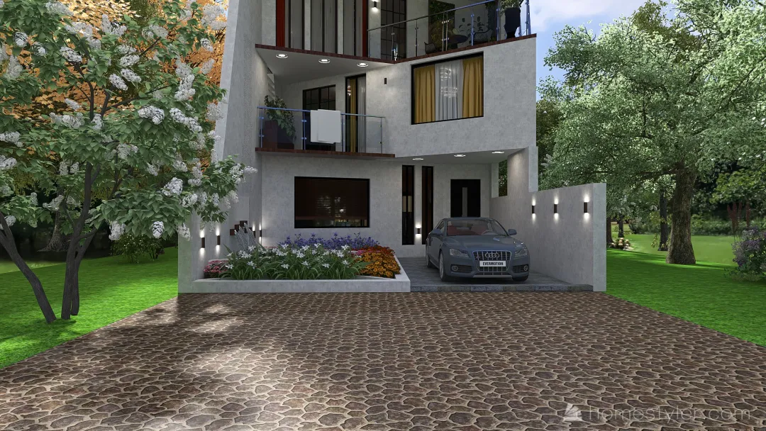 Modern Dream house with edges. 3d design renderings